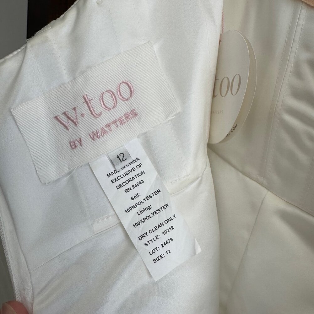 Wtoo White Satin Strapless A-Line Wedding Dress with Front Slit - Picture 10 of 11